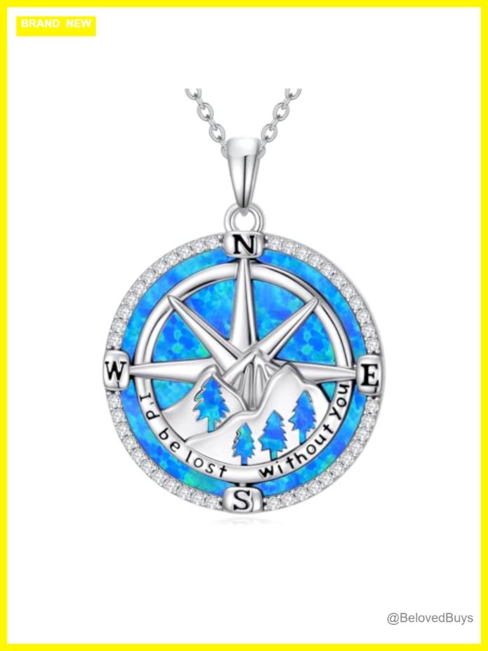 Sterling Silver Compass Necklace 18K White Gold Plated Pendant